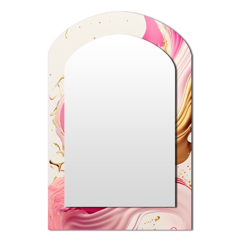 «Bold Pink and Gold Flow Art II», miroir décoratif à spirales abstraites en arc, miroir mural asymétrique moderne