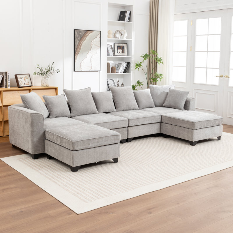 Canapé modulaire en U avec 2 repose-pieds Bennett, Gris chenille