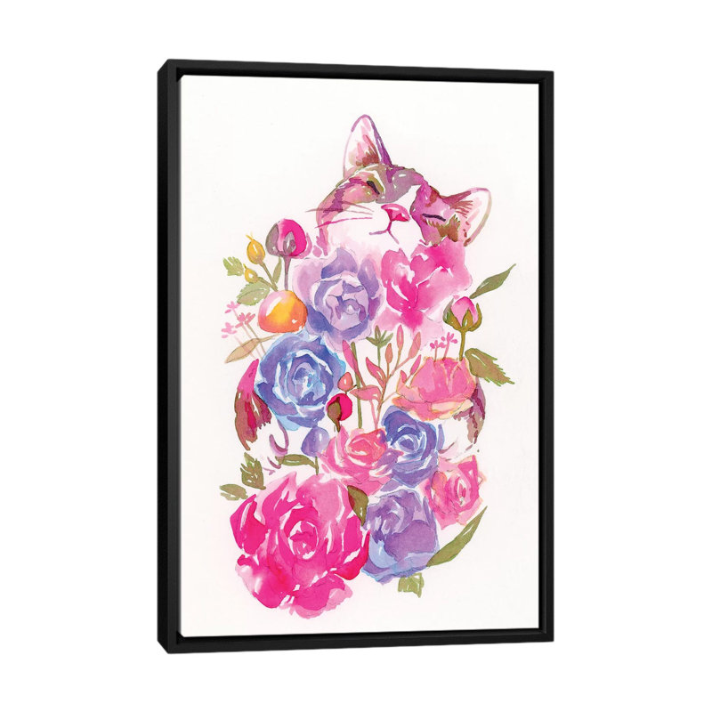 « floral », impression sur toile tendue, H 26 po x l 18 po x P 1,5 po, Toile avec cadre noir, Pas de tapis