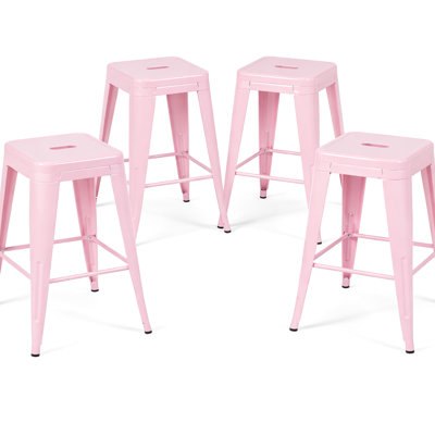 Tabourets de bar en métal rose sans dossier de 24 pouces de 4, non empilables, assemblage rapide et simple, pour la cuisine, le bar, la salle à manger - charge lourde, rendement rapide, capacité de travail élevée
