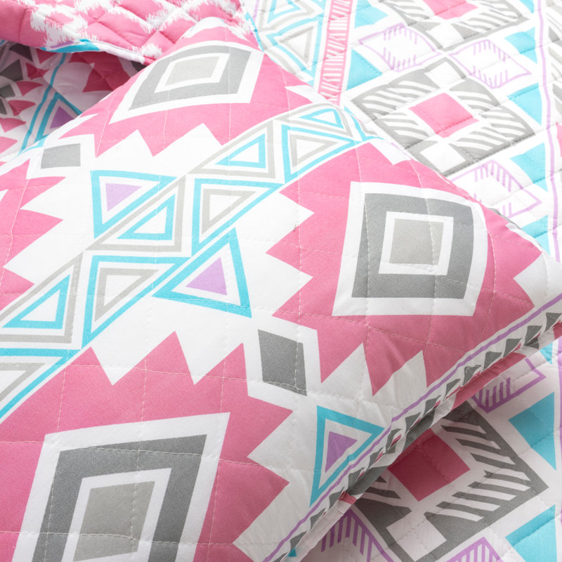 Southwestern Pink and Turquoise Microfiber Twin Reversible Quilt Set