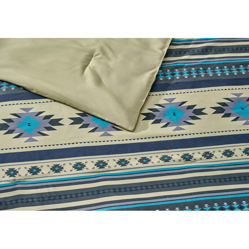 Teal and Beige Southwestern Microfiber King Comforter Set