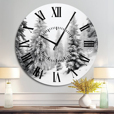 Snow Covered Pine Trees in the Laurentians - Rustic Metal Wall Clock