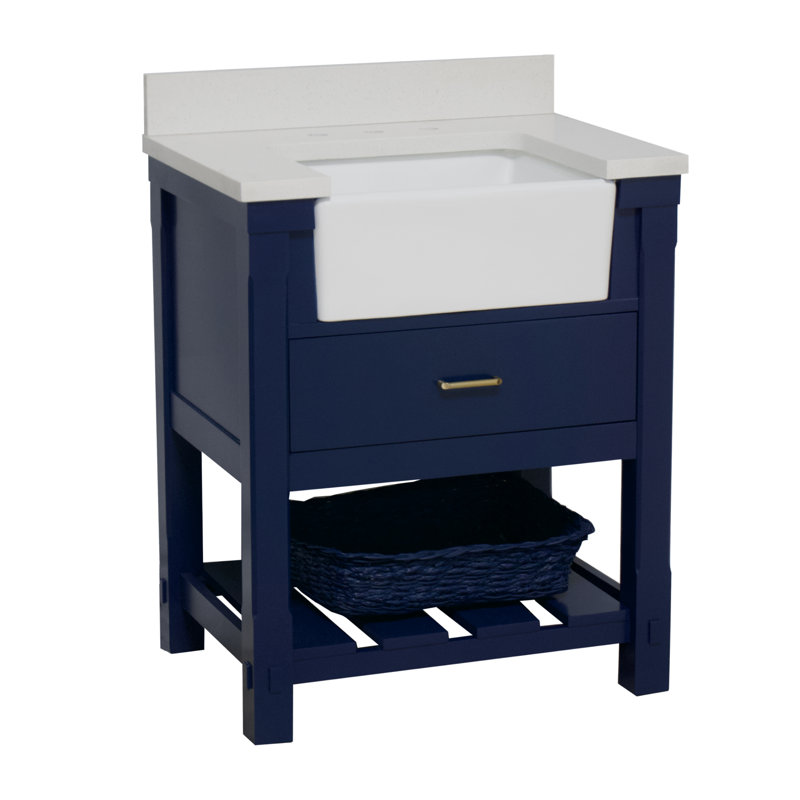 Ensemble de meuble-lavabo simple 30 po Hitton, Bleu royal, Quartz