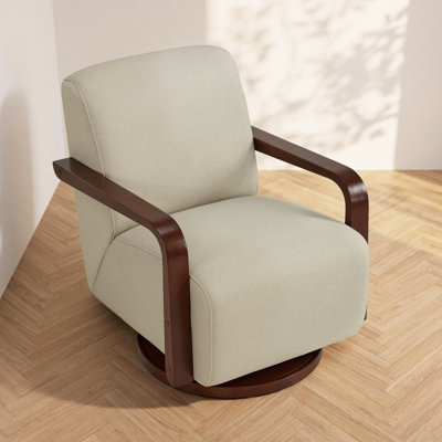 Swivel Glider Accent Chair with Wood Arm, 360° Swivel & 30° Rocking, Pet-Friendly Fabric