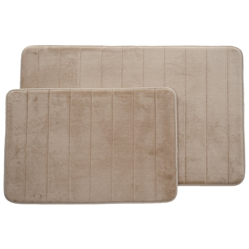Billybob Memory Foam Bath Rug Set - 2-Piece Bath Mats with Microfiber Top - Non-Slip Absorbent Rugs, Taupe