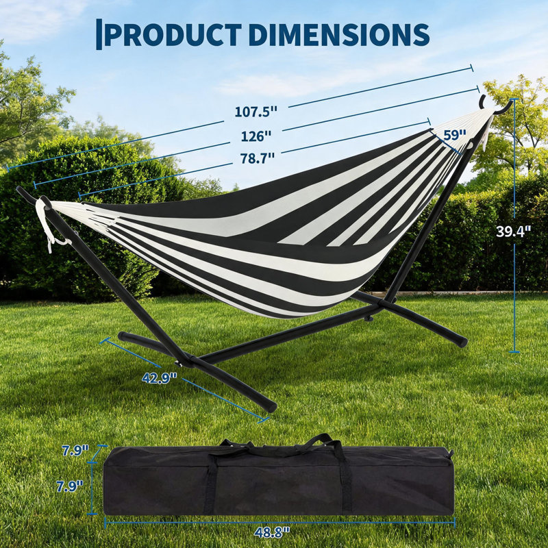 Hamac double robuste avec support en acier, White