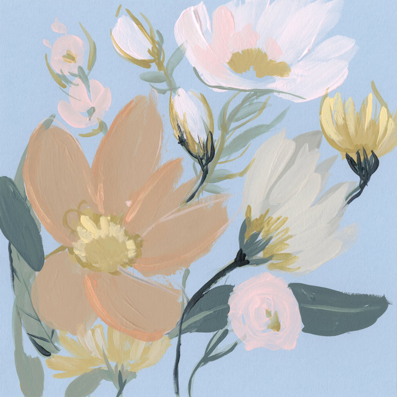 Bouquet On Blue II by Jennifer Goldberger - Wrapped Canvas Painting, 91cm H x 91cm W