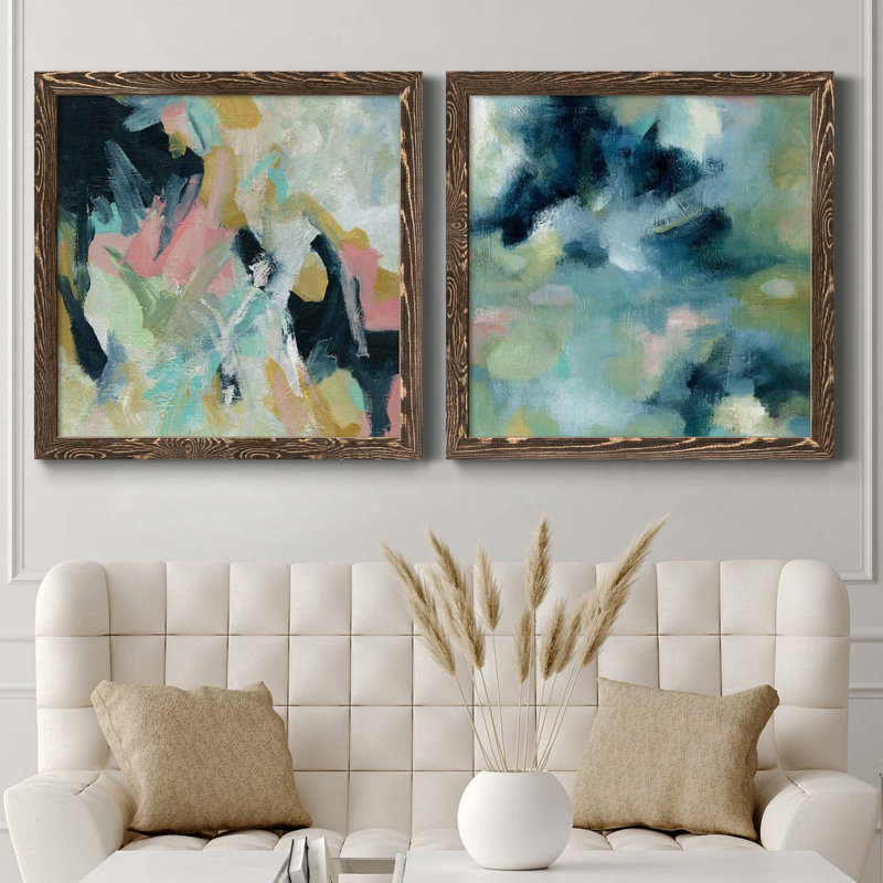 «Vitality», ensemble de 2 peintures sur toiles, Toile encadrée noyer, H 31,5 po x l 63 po x P 1,5 po