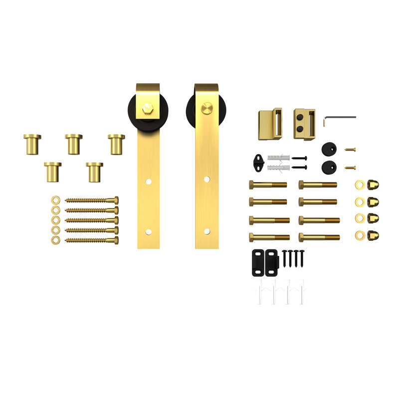Ensemble de quincaillerie de porte de grange standard simple rail system, Or brossé