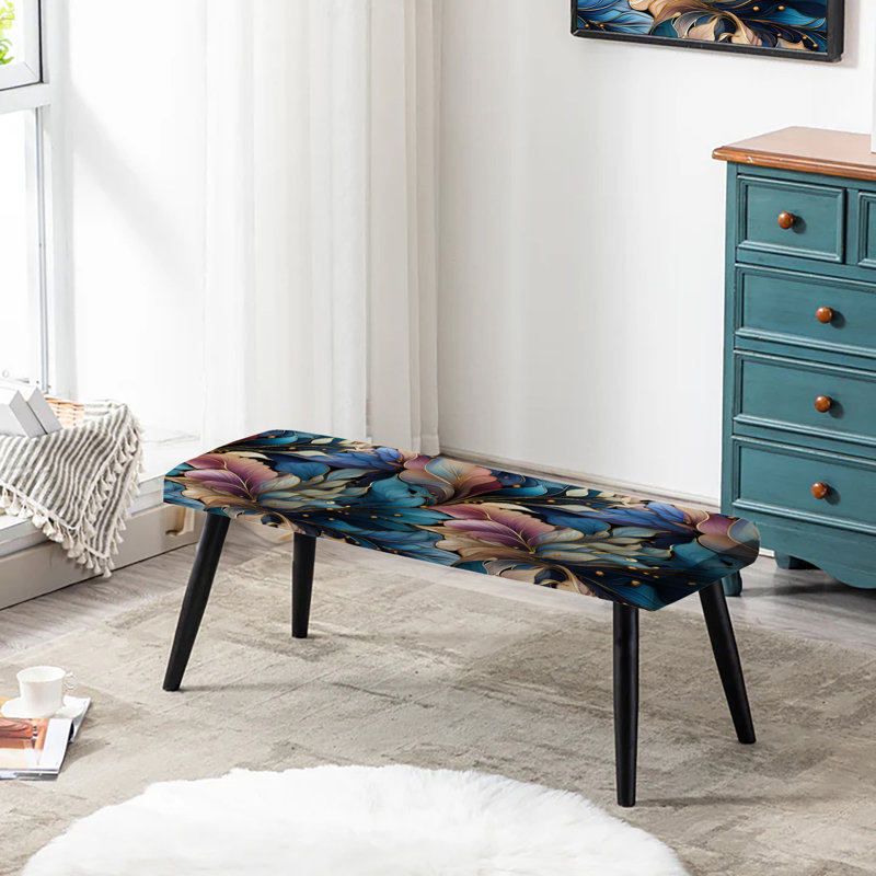Spiral Flower Elegance Boho Pattern - Boho Upholstered Black Bench