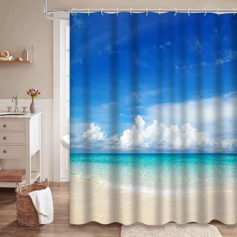 Magnifique plage tropicale, mer, tropique, ciel, bleu, été, ensoleillé, paysage de sable avec 12 crochets, L 72 po x l 84 po