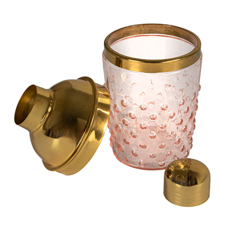 Shaker à cocktail en verre et acier inoxydable soufflé à la main, rose et or