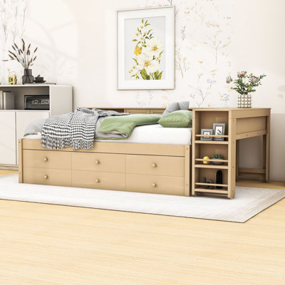 Wood Daybed with Pull-Out Trundle and Desk and Storage