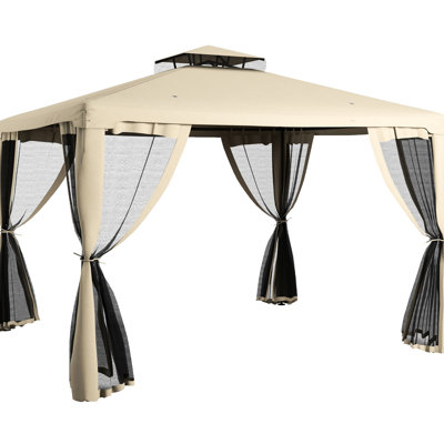 9.6' X 11.6' Patio Gazebo, 2 Roof Canopy Shelter For Outdoor Spaces, Blocking, Mesh Walls, Steel Construction, Garden Lawn Backyard Deck, Taupe, Effortless Construction Way Gazebo - Large Area, Roof,