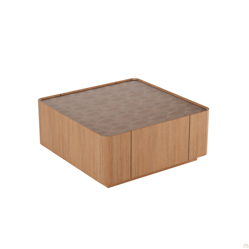 Table basse de 31,5 pouces carrée avec tiroirs de rangement, table basse moderne en bois avec plateau en verre, tables de centre de table de thé