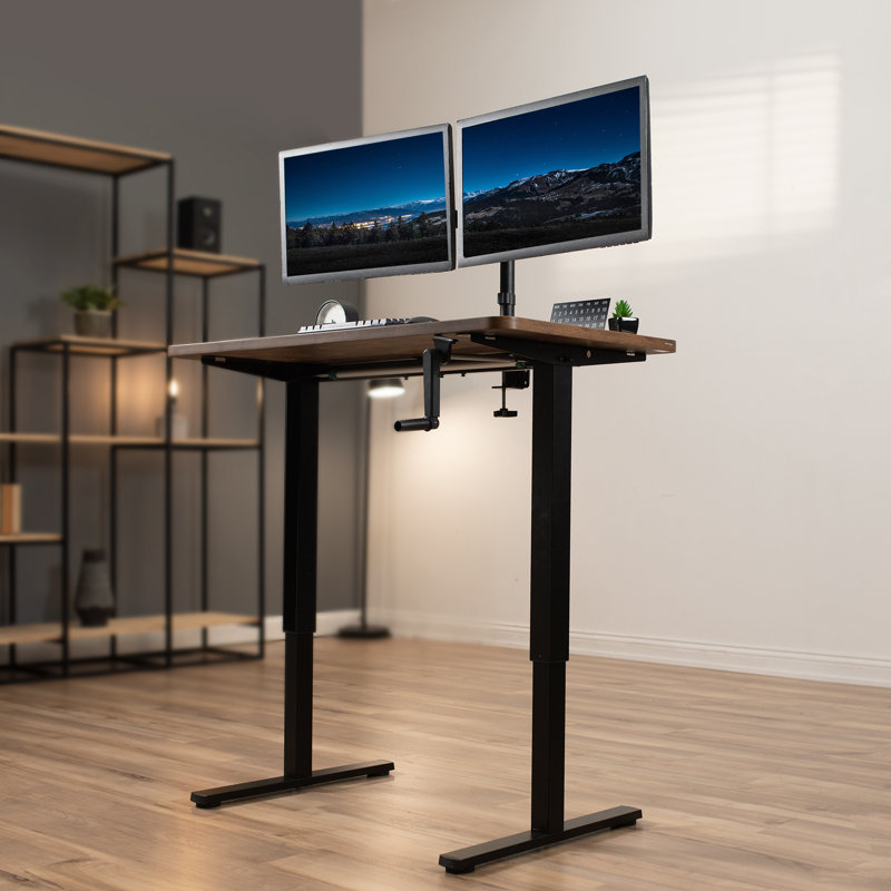 VIVO Manual Height Adjustable Stand Up Desk Frame Crank System, M051MB series, Black