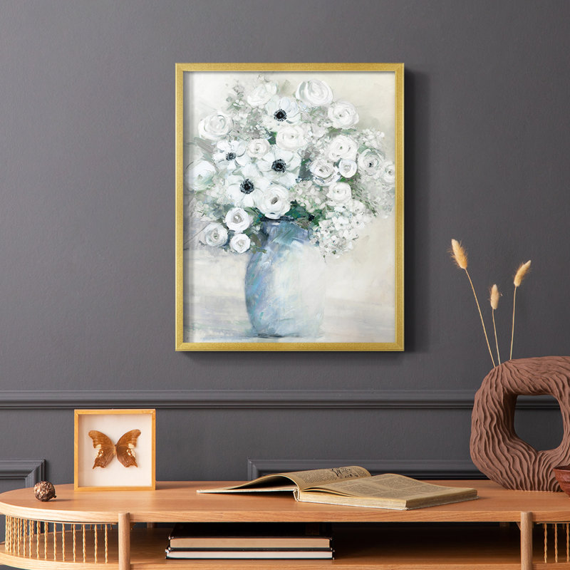 Anemone Bouquet, reproduction encadrée - bois massif, H 20 po x l 16 po, Or