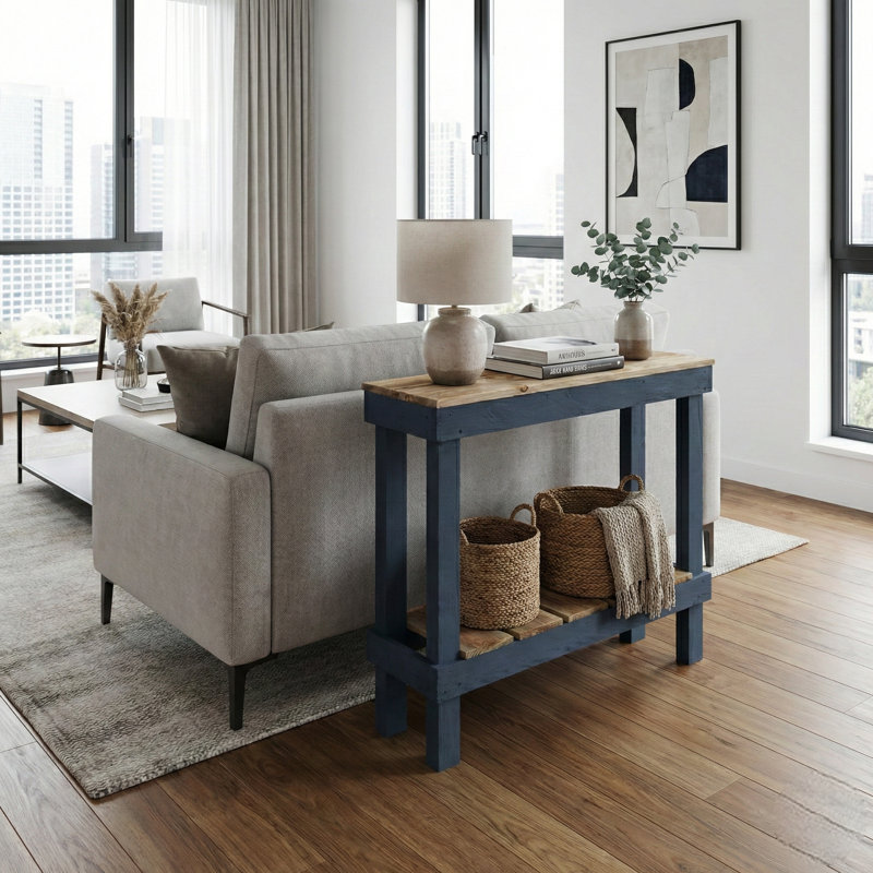 Topher 35'' Solid Wood Console Table, Brown/Sapphire Blue
