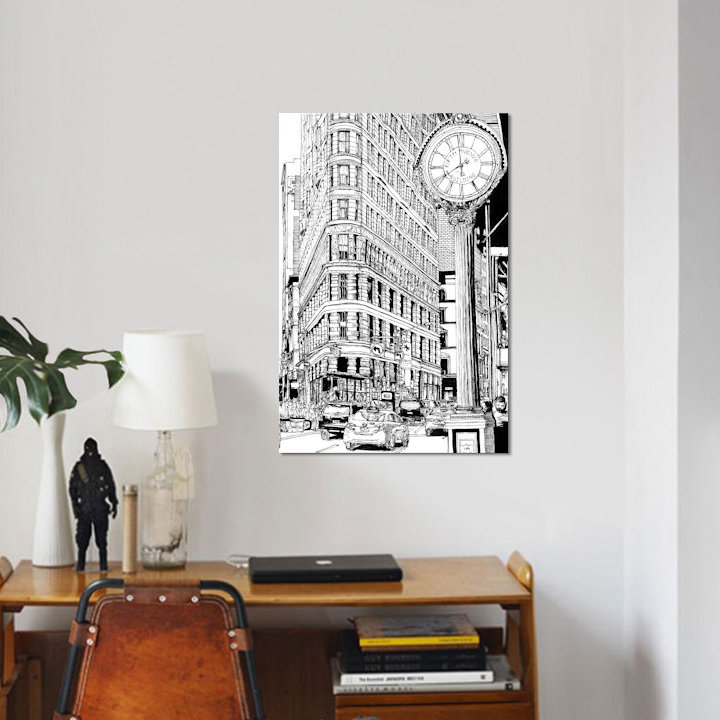 « b&w city scene vii », reproduction d’impression sur toile, H 18 po x l 12 po x P 1,5 po, Pas de tapis, Toile tendue