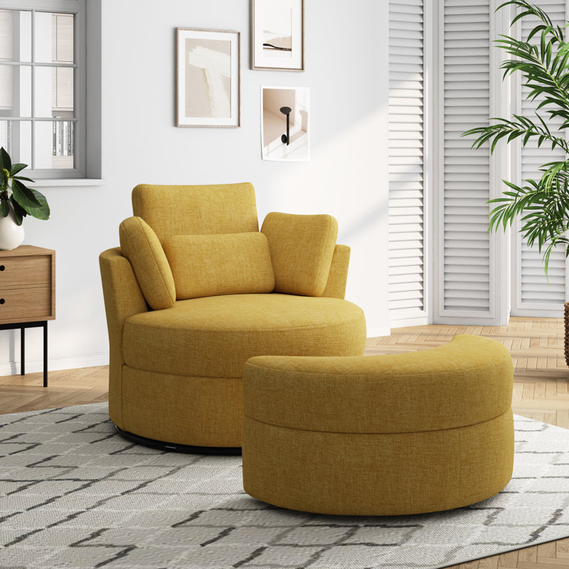 Chaise longue rembourrée avec coussin Niama, Mélange de polyester jaune