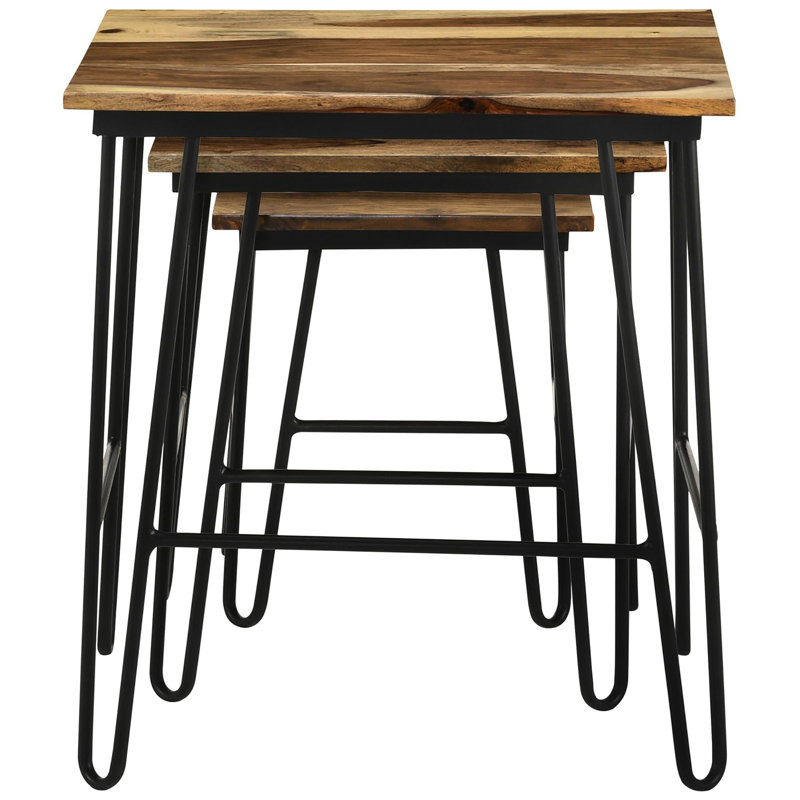 3 tables gigognes avec cadre rectangulaire en bois riche et support