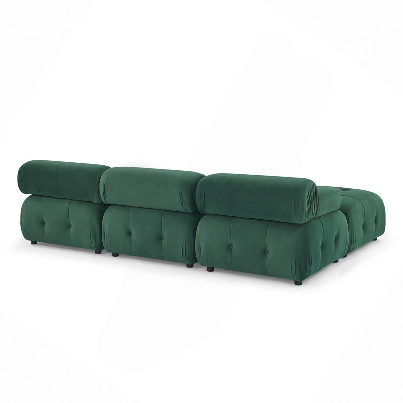 Canapé modulaire modulaire, capitonnage à boutons et bricolage, canapé en L avec repose-pieds réversible, Vert foncé