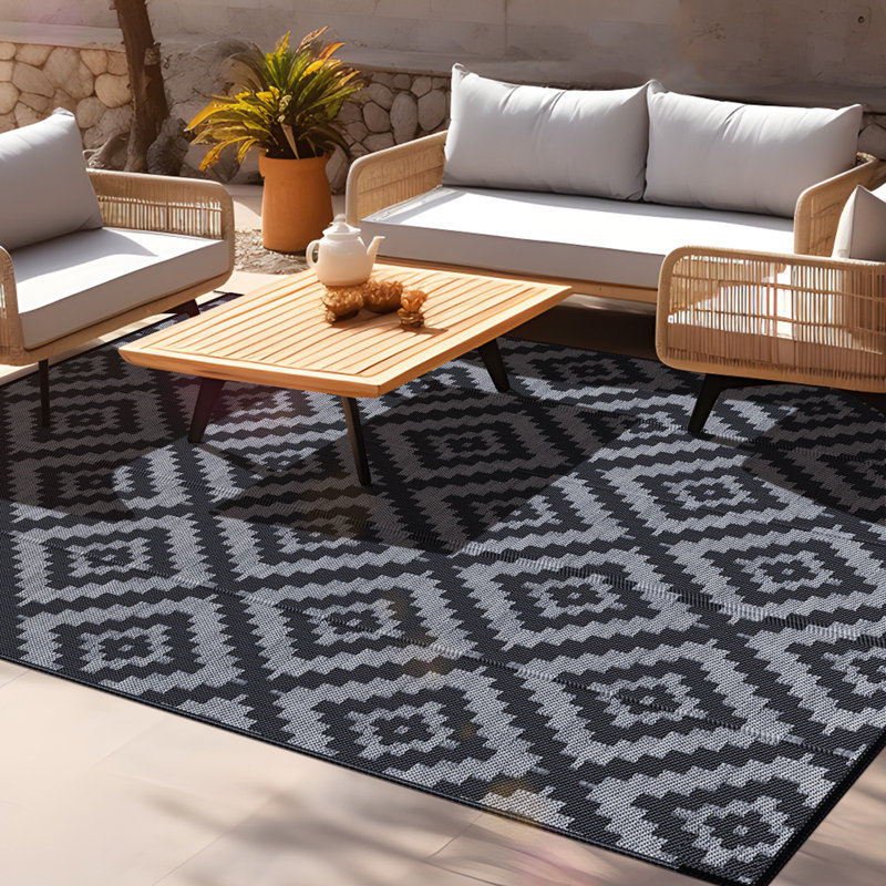 Outdoor Rug Plastic Straw Rug Waterproof PP Tube Woven Picnic Mat for Patio Decor Porch Balcony Picnic Rug, Rectangle 5' x 8'