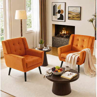 Tufted Upholstered Wide Back Armchair（Set of 2）