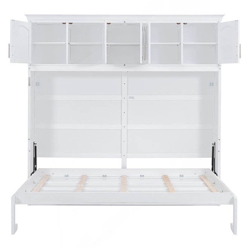 Lit escamotable mural avec armoires supérieures Murphy, Double, Off White