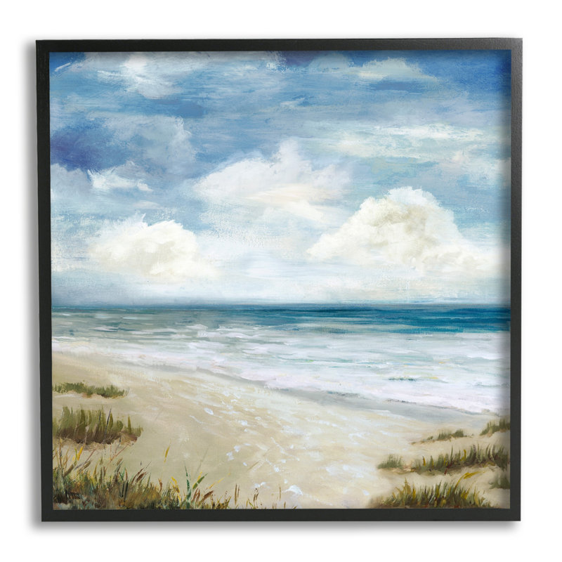 Bb-356-encadré de doux nuages sur la plage, encadré sur bois par Carson Lyons, peinture, Giclée encadrée noir minuit