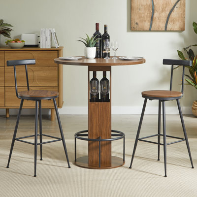 Ensemble 3 pièces de table de bar et tabouret 31,5 pouces Table de bar ronde avec deux tabourets