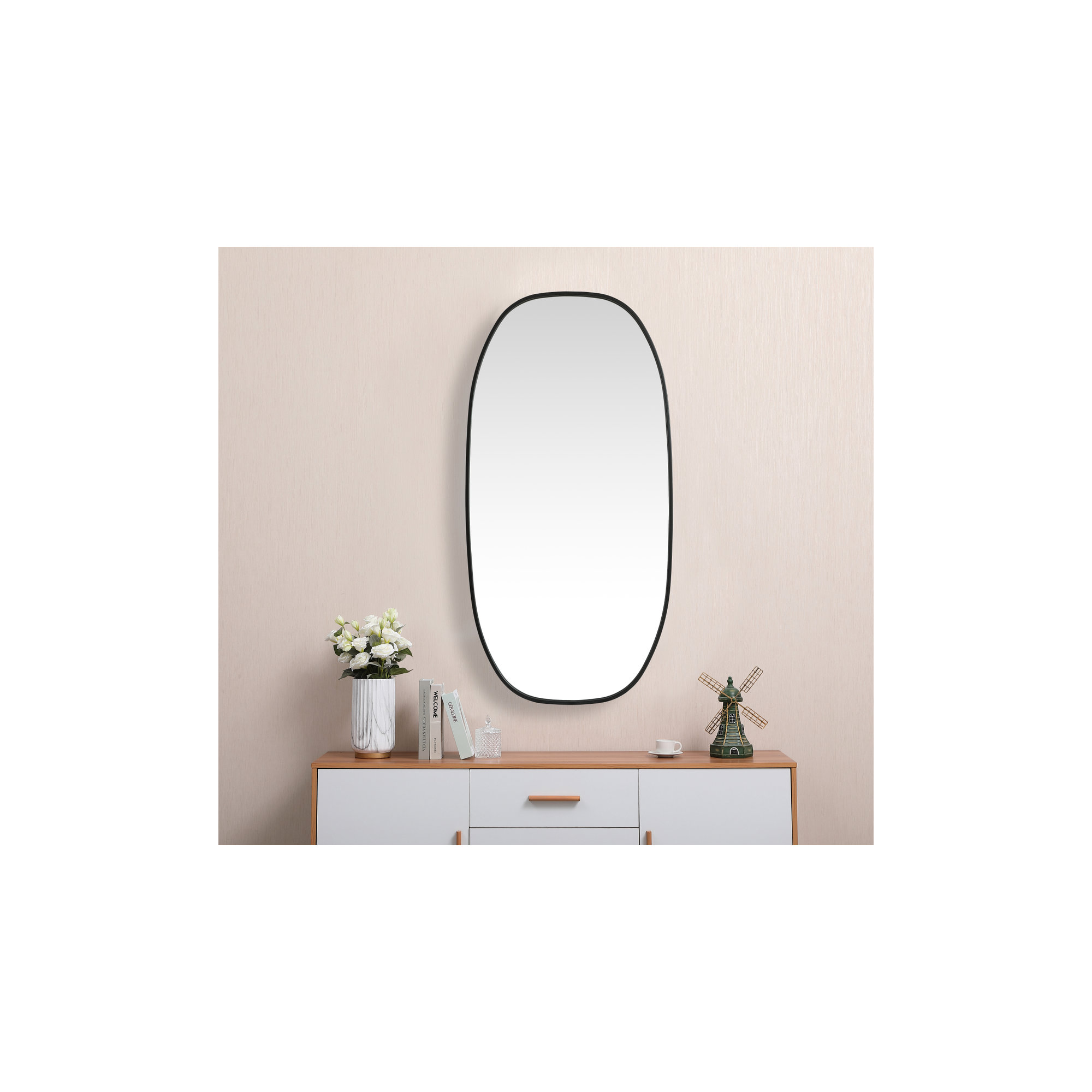 Bertin Metal Oval Wall Mirror, Black, 48"  x 24" 
