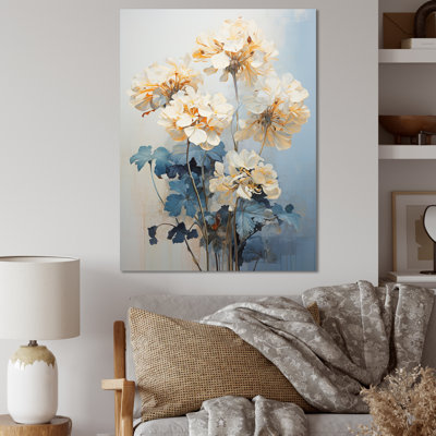 Minimalisme blanc et bleu géraniums II sur toile
