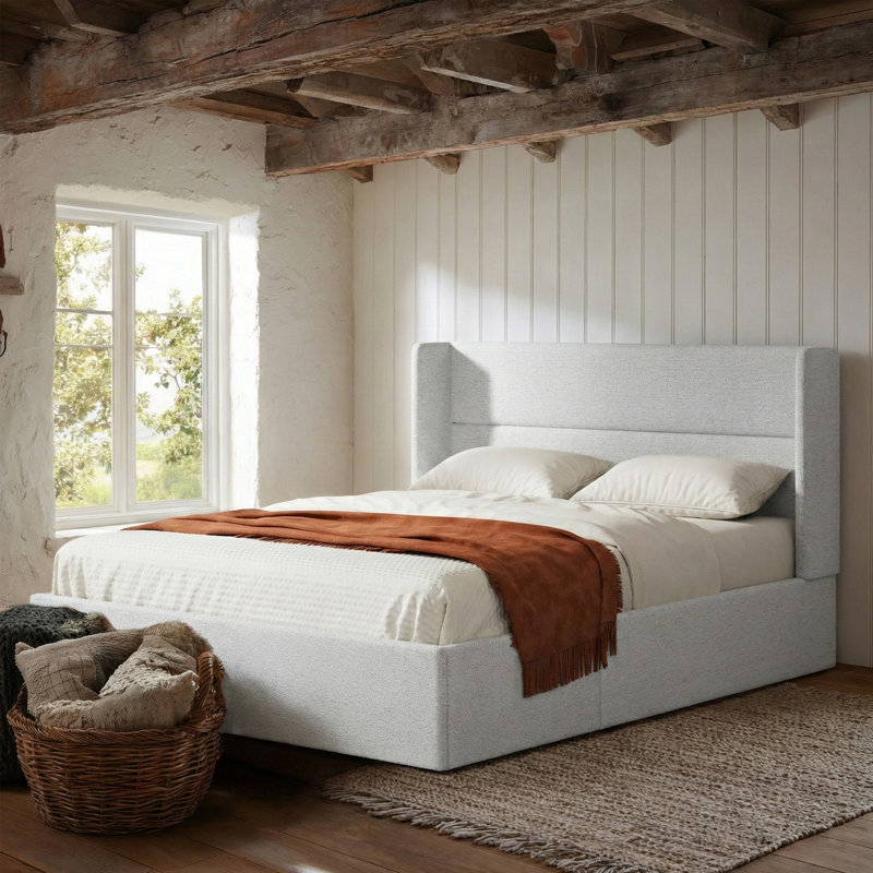 Annek Upholstered Bed Frame with Lift Up Storage, 40.9"H Wingback Headboard, Wood Slats & Metal Frame, Multiple Sizes & Fabric Options Available
