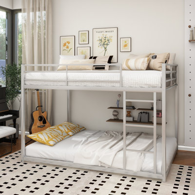 Full Over Full Metal Bunk Bed, Low Bunk Bed With Ladder