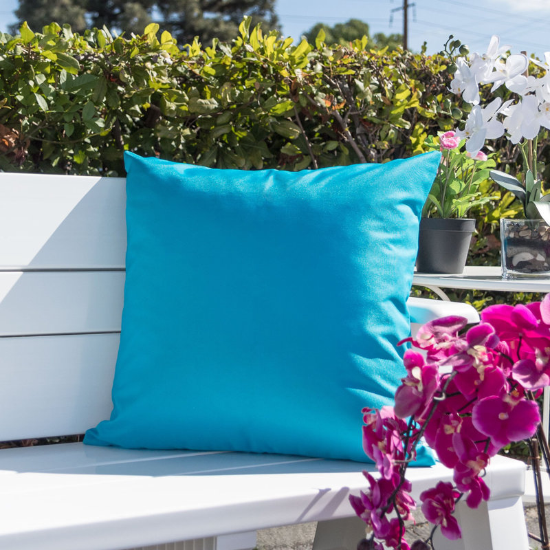 Rosemary Outdoor Throw Pillow, Aqua, 18" x 18"
