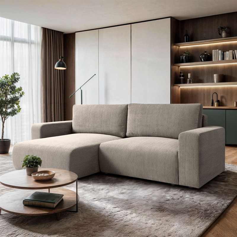 3 Seater Corduroy Corner Sofa , Light Brown