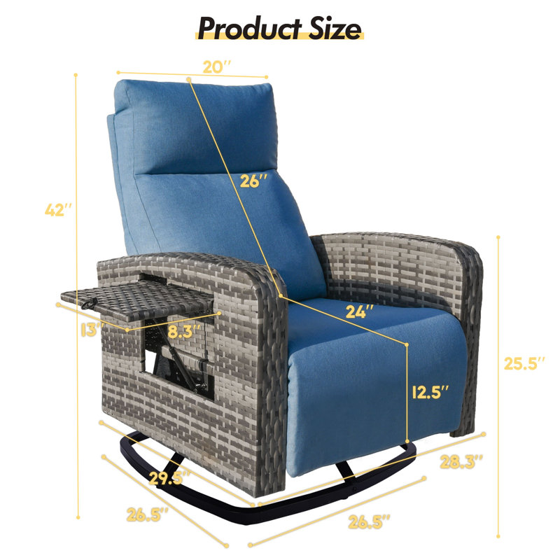 Outdoor 360° Swivel Rattan Recliner Chair, Blue, Gray Brown