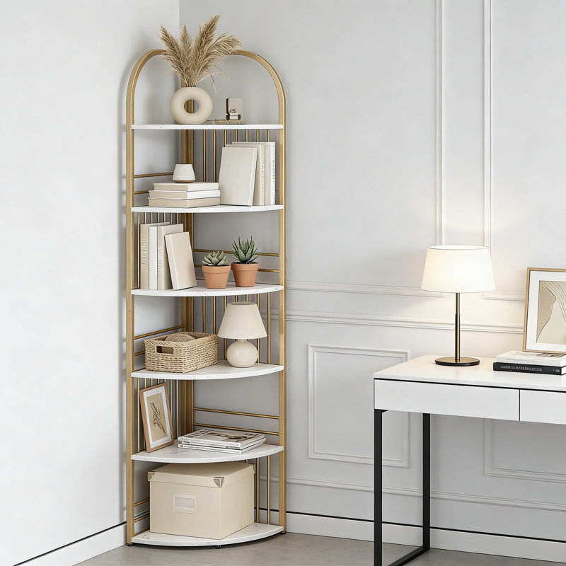 181.5cm H x 42cm W Metal Bookcase, White & Gold