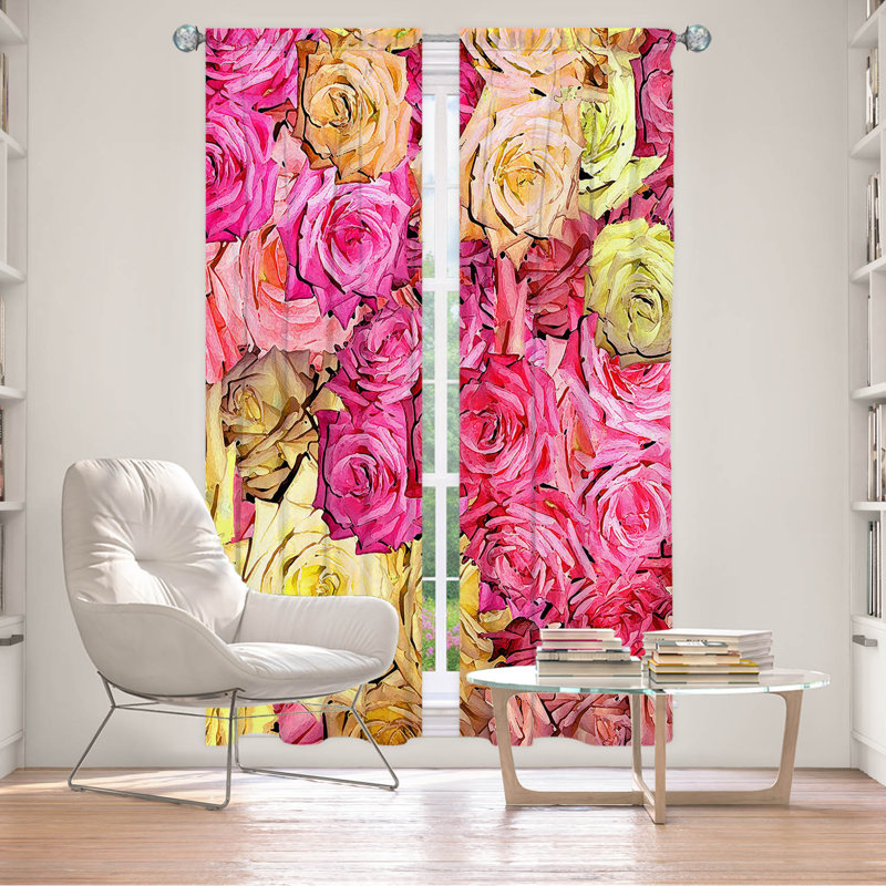 Paire de rideaux obscurcissant en polyester Addingham, Jaune / rose, L 20 po x L 61 po