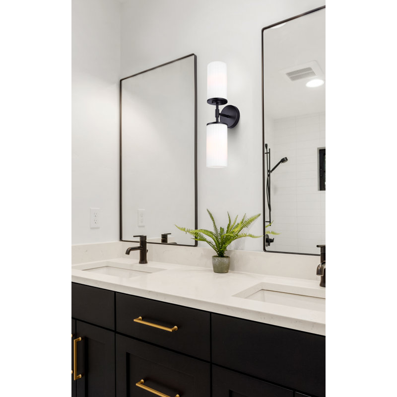 KINSLEA 4.75 In. 2 Light Vanity With Glass Shade, White, Matte Black