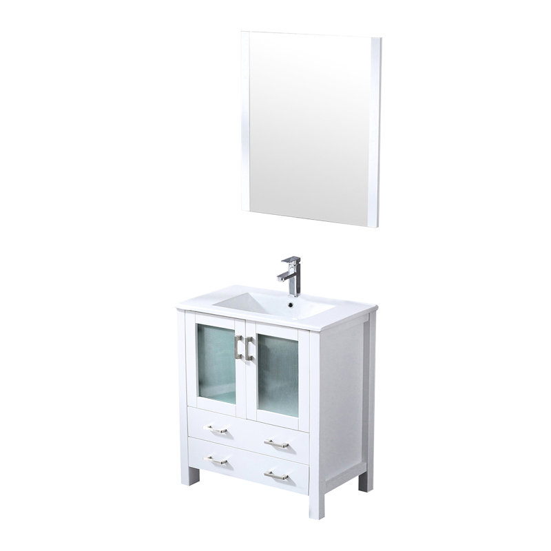 Meuble-lavabo blanc 30 po x 18,25 po avec comptoir en céramique, robinet et miroir l 28 po H 32 po