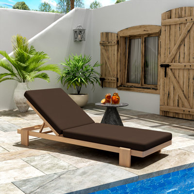 Alfred Outdoor Acacia Wood Chaise Lounge Chair With Adjustable Backrest And Cushion