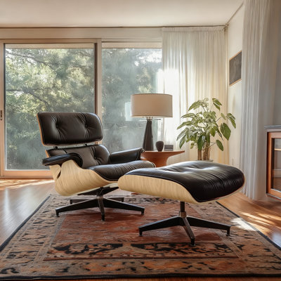 Top Grain Leather Swivel Lounge Chair And Ottoman With Armrest