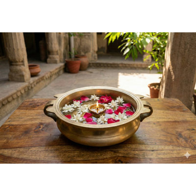 4.3" Matt Brass Urli Bowl, Miniature Handcrafted Vessel for Floating Candles & Puja Decor