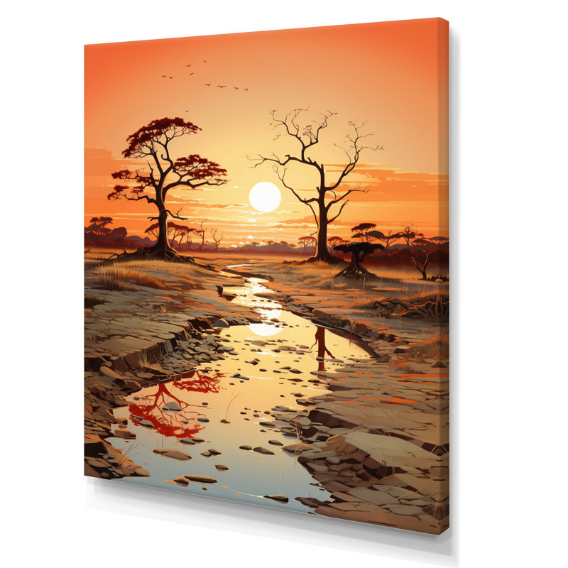 Orange, beige, vallée d'Afrique sur toile, H 44 po x l 34 po x P 1,5 po, Toile tendue