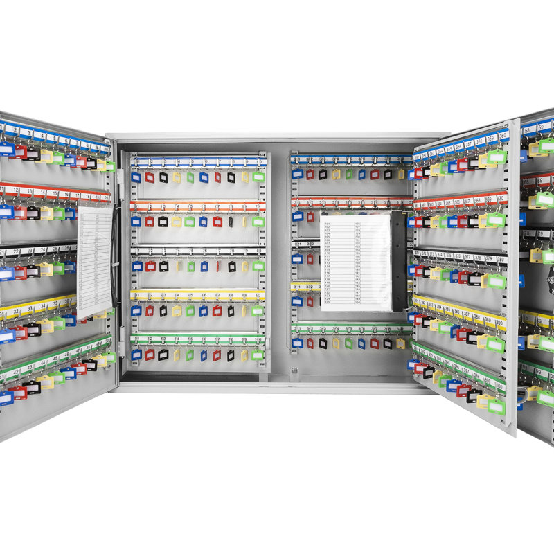 Wall Mounted Key Cabinet For 400 Keys With Lock - Gray Steel, Adjustable, Colorful Tags Optimal Management Mount Option And Adjustable System Seamless Organization Access