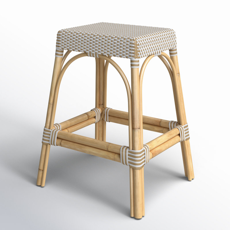 Robias Rattan Bar & Counter Stool, White/Tan Dot / Natural Rattan Frame, Counter Stool (24.5" Seat Height)