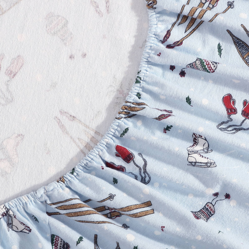 Blue Cotton Flannel Queen Sheet Set with Snow Days Print